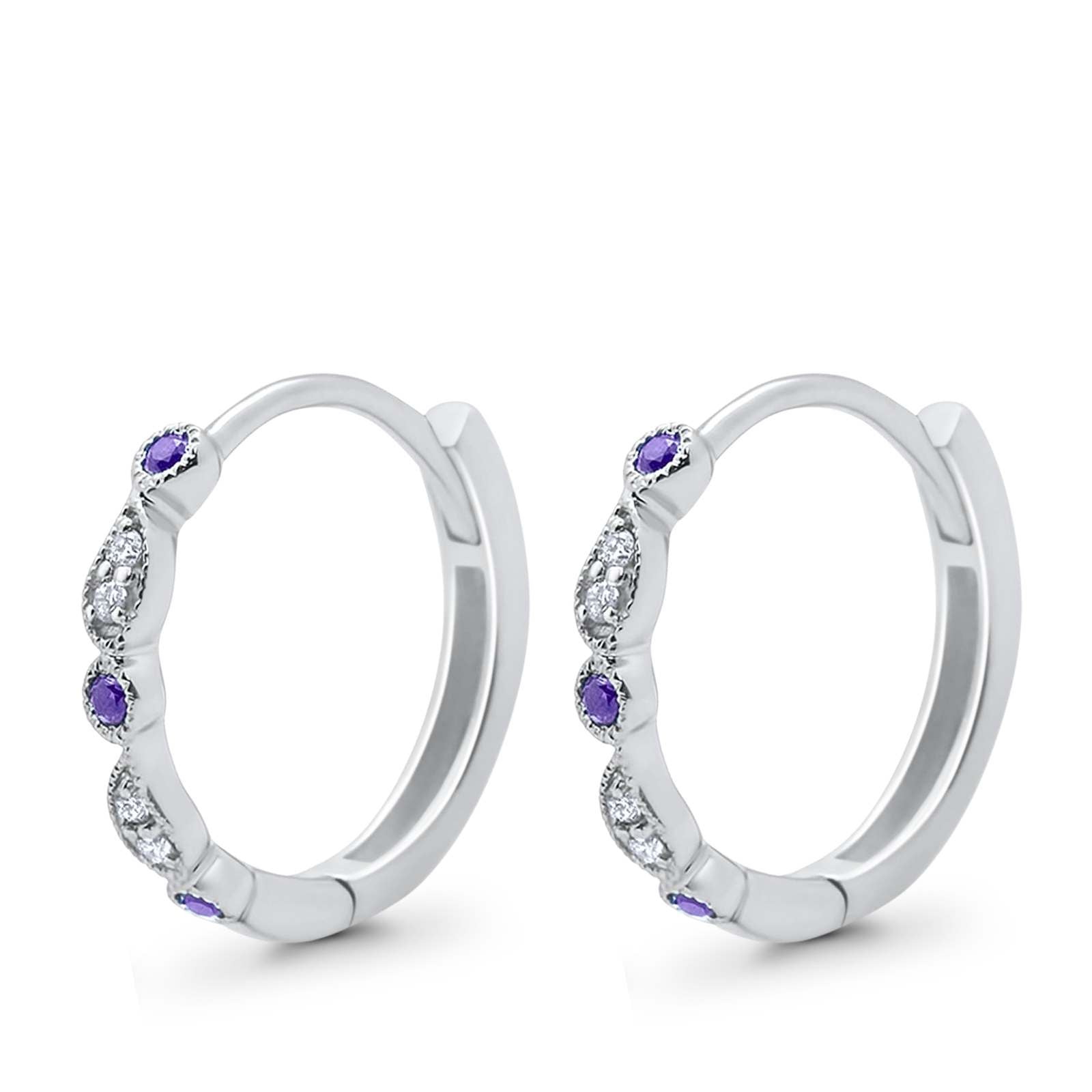 Huggie Hoop Earrings Round Amethyst CZ 925 Sterling Silver Wholesale