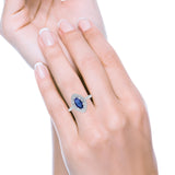Halo Art Deco Marquise Wedding Ring Simulated Blue Sapphire CZ 925 Sterling Silver