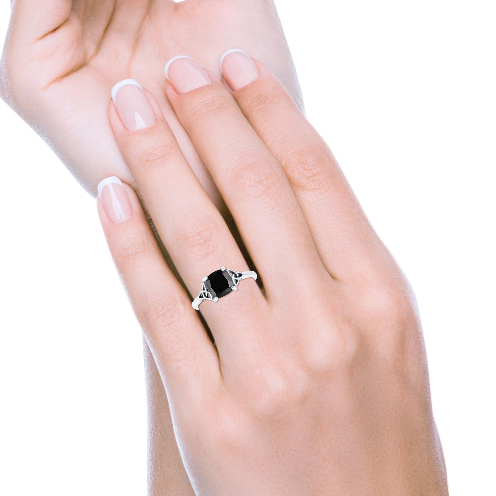 Celtic Art Deco Wedding Bridal Ring Round Simulated Black CZ 925 Sterling Silver