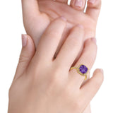 Engagement Ring Solitaire Cushion Yellow Tone, Simulated Amethyst CZ 925 Sterling Silver