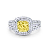Halo Wedding Ring Princess Simulated Yellow CZ 925 Sterling Silver