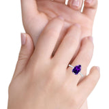 Teardrop Engagement Ring Pear Round Simulated Amethyst CZ 925 Sterling Silver