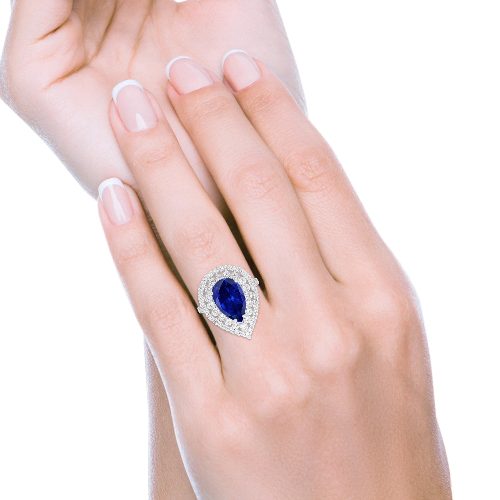 Teardrop Cocktail Ring Pear Simulated Blue Sapphire CZ 925 Sterling Silver