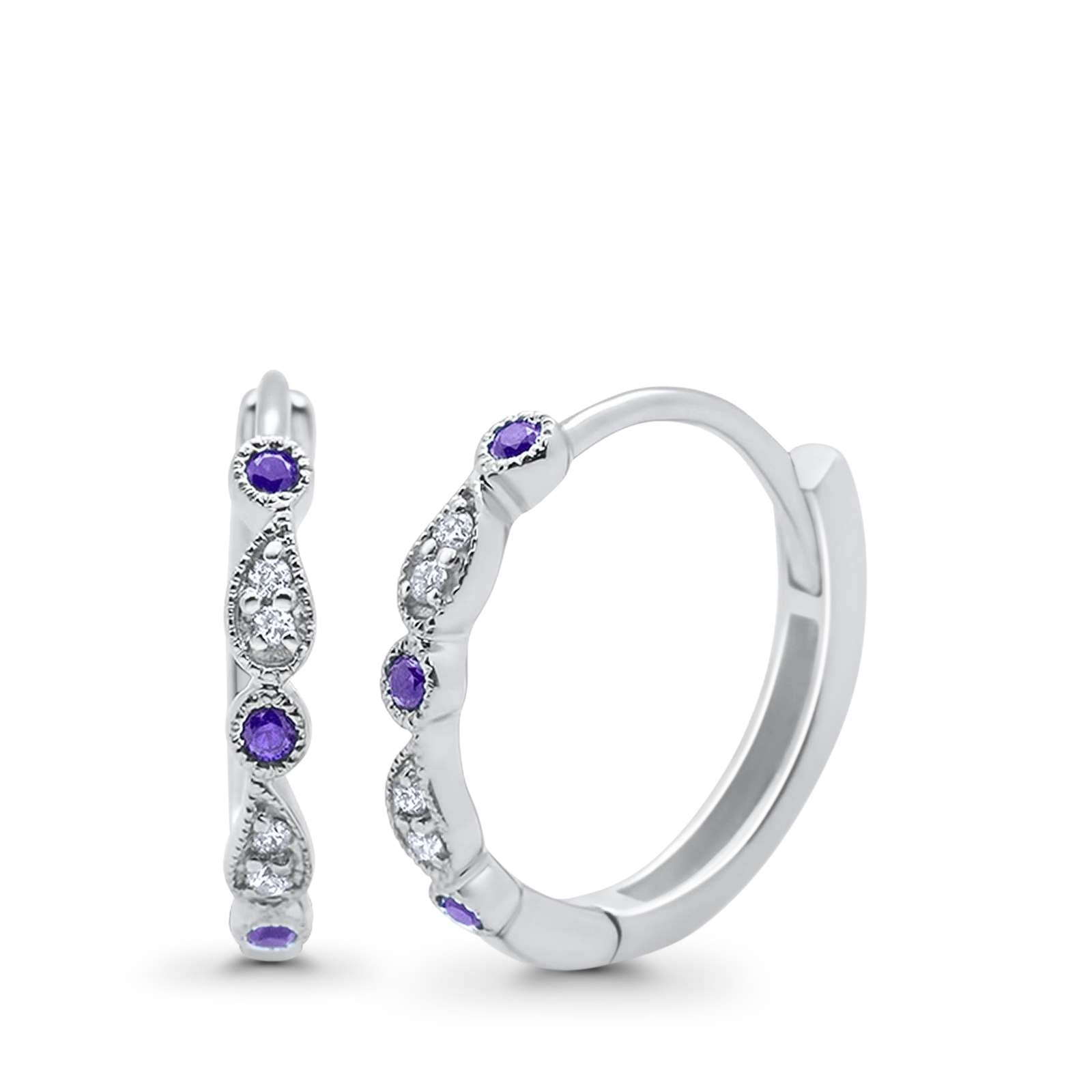 Huggie Hoop Earrings Round Amethyst CZ 925 Sterling Silver Wholesale