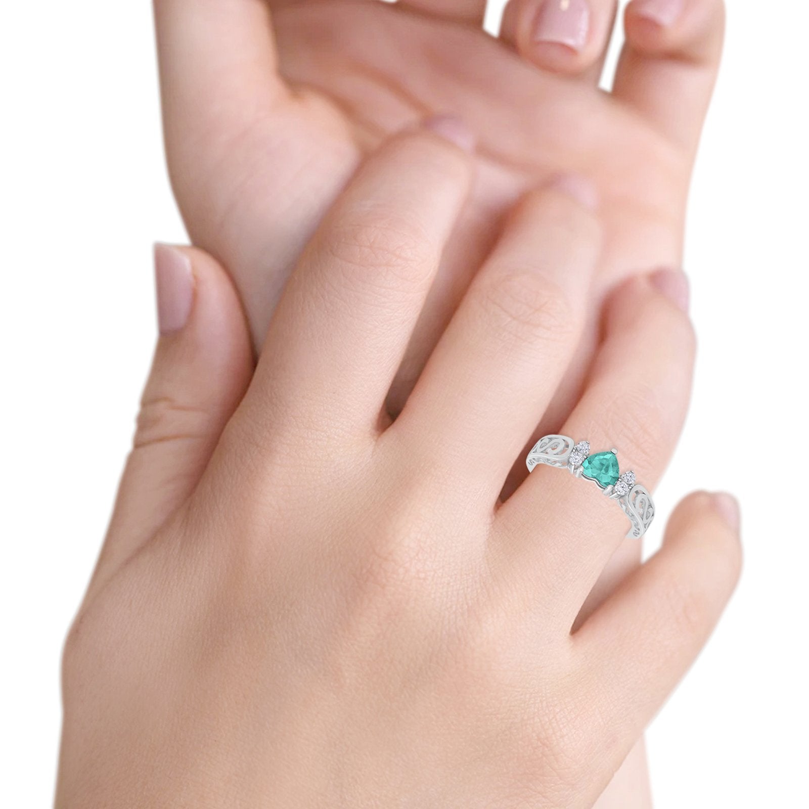 Filigree Heart Promise Wedding Ring Simulated Paraiba Tourmaline CZ 925 Sterling Silver