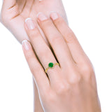Halo Art Deco Engagement Ring Round Yellow Tone, Simulated Green Emerald CZ 925 Sterling Silver