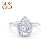14K White Gold Teardrop Pear Wedding Ring Simulated Cubic Zirconia Size-7