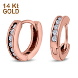 14K Rose Gold Round Art Deco Hoop Earrings Simulated CZ