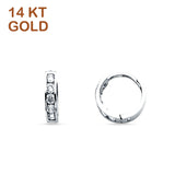 14K White Gold 10mm Round Cubic Zirconia Huggie Hoop Earrings Wholesale