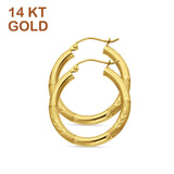 14K Yellow Gold 25mm Round Diamond Cut Designer Snap Closure Hoop Earring Wholesale