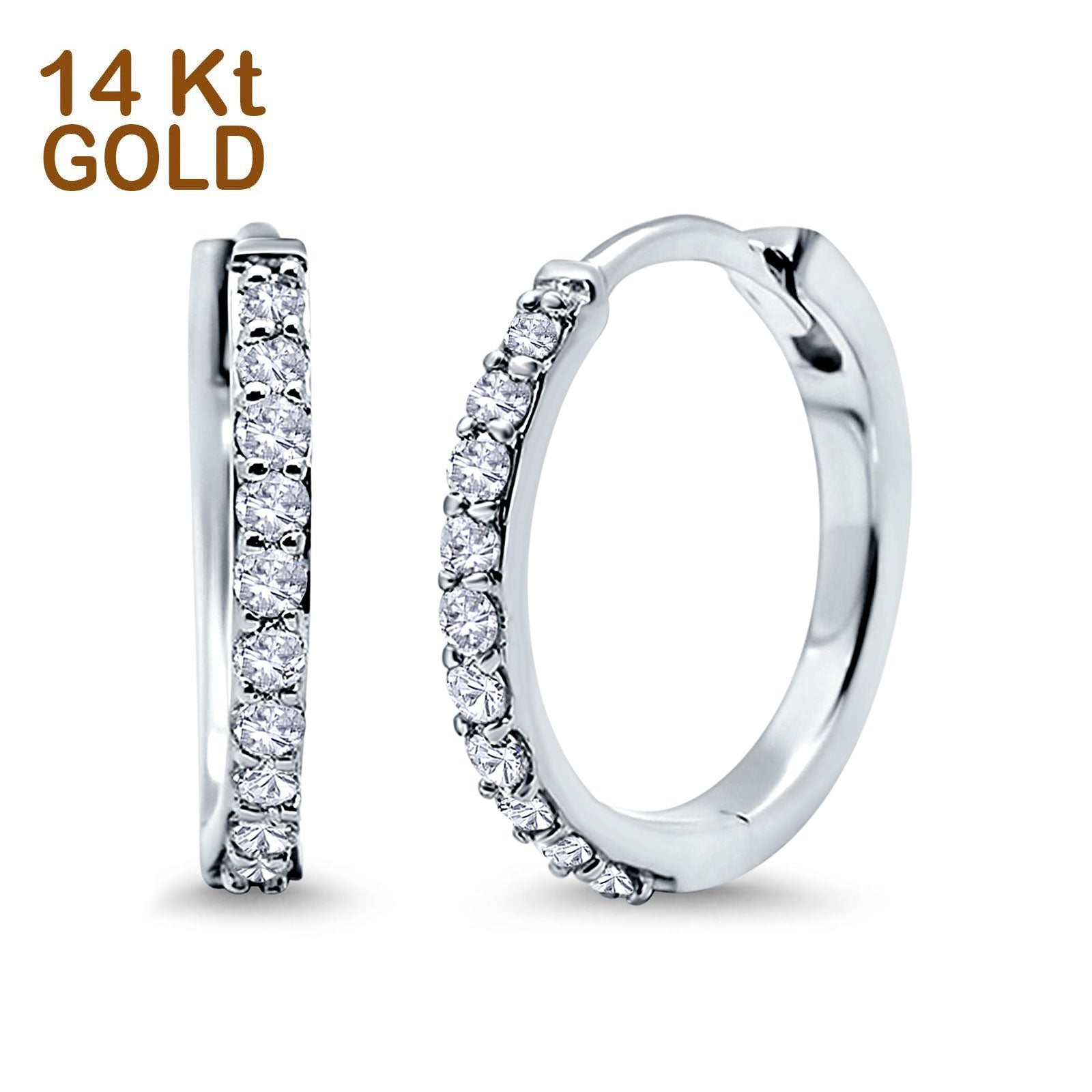 14K White Gold Half Eternity Round Simulated Cubic Zirconia Hoop Huggie Earrings