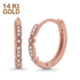14K Rose Gold Art Deco Half Eternity Round Simulated Cubic Zirconia Hoop Earrings