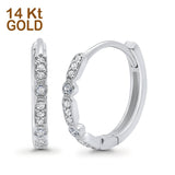 14K White Gold Art Deco Half Eternity Round Simulated Cubic Zirconia Hoop Earrings