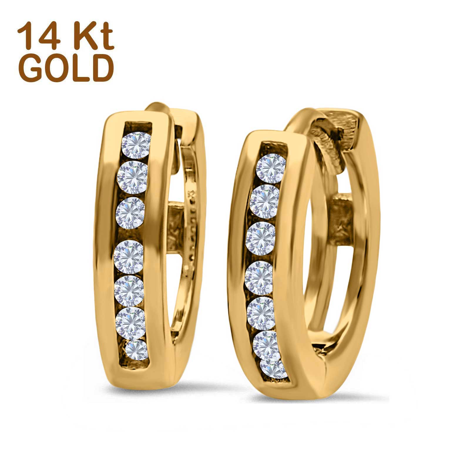 14K Yellow Gold Half Eternity Hoop Earrings Round Simulated CZ (11mm)