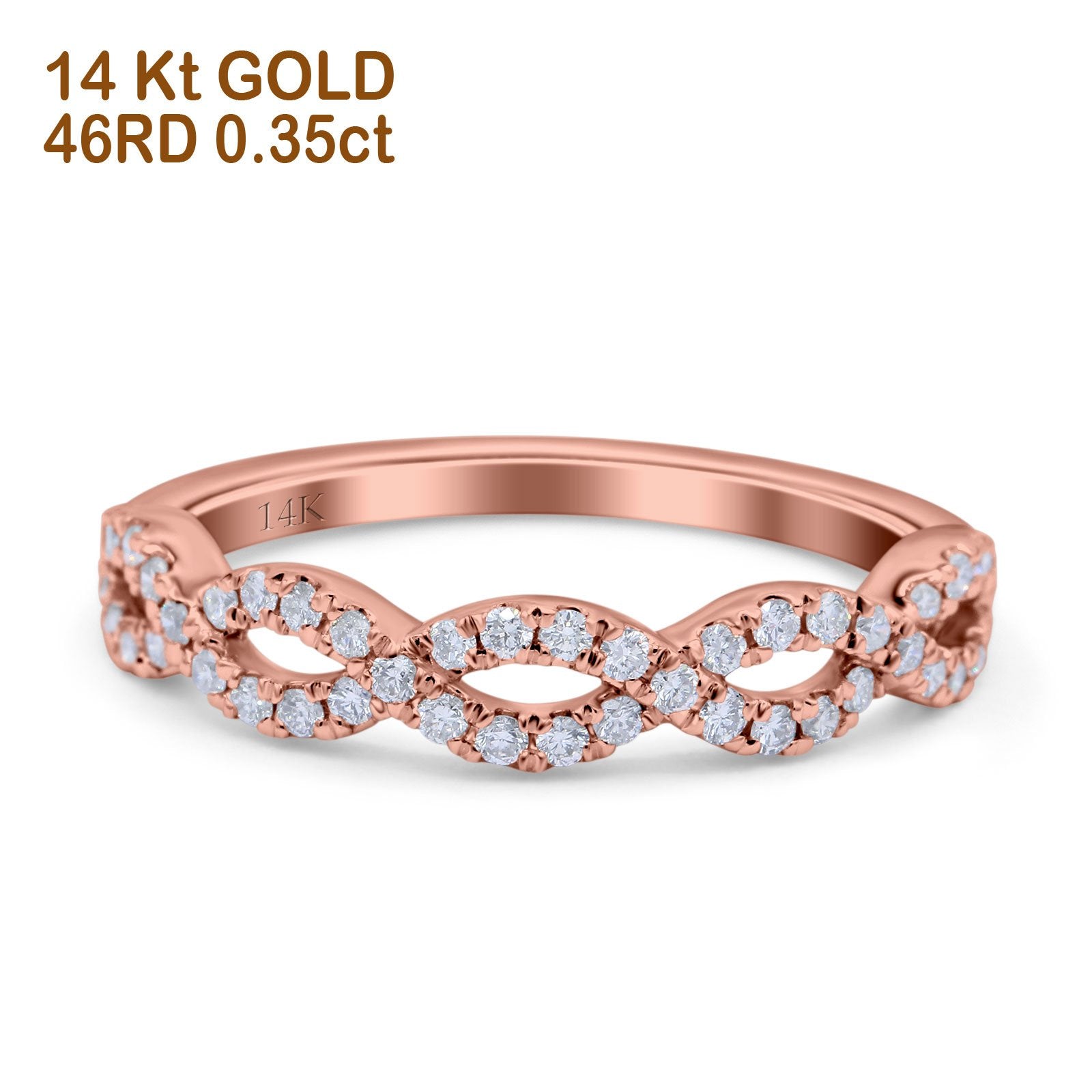 14K Rose Gold 0.35ct Round 4mm G SI Half Eternity Diamond Bands Engagement Wedding Ring Size 6.5