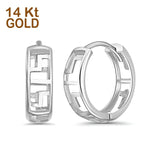 Solid 14K White Gold 4mm Thickness Hoop Earrings Best Anniversary Birthday Gift for Her Greek Key
