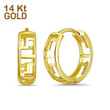 Solid 14K Yellow Gold 4mm Thickness Hoop Earrings Best Anniversary Birthday Gift for Her Greek Key