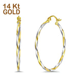 14K Two Tone Gold 1.5mm Thickness Twisted Tube Hoop Earrings