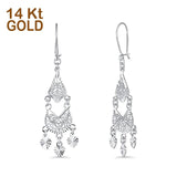 Solid 14K White Gold Fancy Chandelier Dangle Earrings (37mm Diameter)