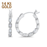 14K White Gold Art Deco Hoop Earrings Marquise Round Simulated CZ