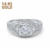 14K White Gold Round Antique Style Wedding Engagement Ring Simulated CZ Size-7