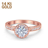 14K Rose Gold Halo Round Bridal Wedding Engagement Ring Simulated CZ Size-7