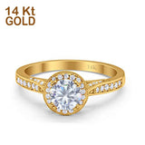 14K Yellow Gold Halo Round Bridal Wedding Engagement Ring Simulated CZ Size-7