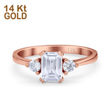 14K Rose Gold Emerald Cut Wedding Engagement Ring Simulated CZ Size-7