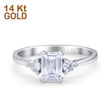 14K White Gold Emerald Cut Wedding Engagement Ring Simulated CZ Size-7