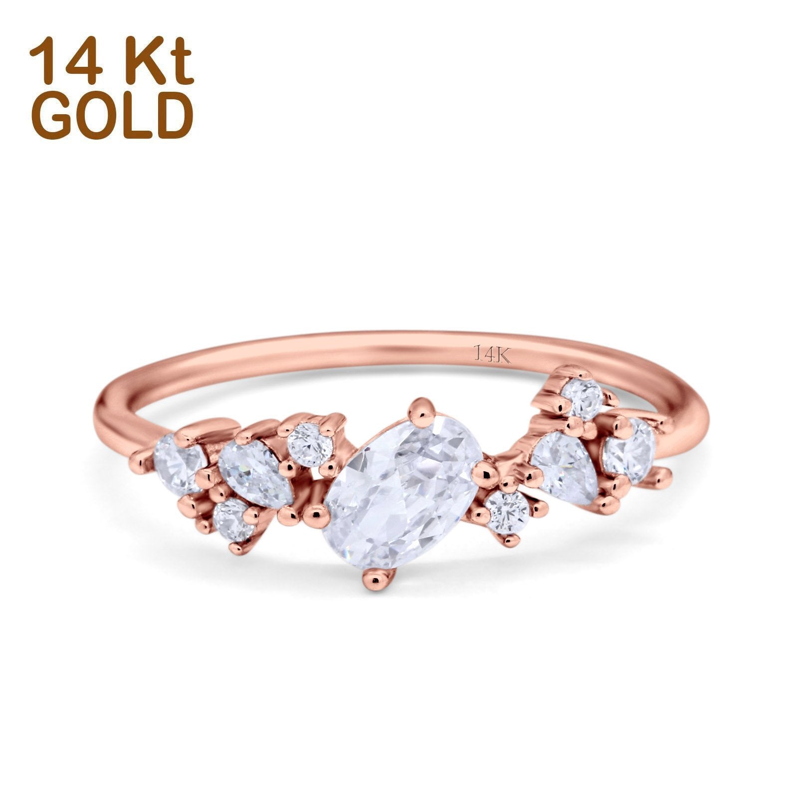 14K Rose Gold Art Deco Engagement Band Rings Oval Simulated CZ Size 7