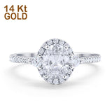 14K White Gold Oval Engagement Ring Round Simulated Cubic Zirconia