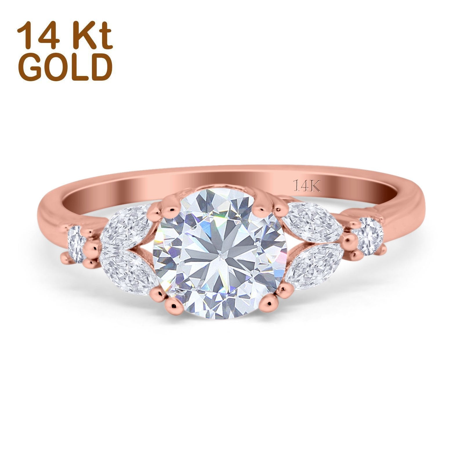 14K Rose Gold Art Deco Vintage Style Wedding Engagement Ring Round Marquise Simulated CZ Size-7