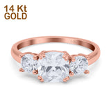 14K Rose Gold Cushion Three Stone Bridal Wedding Engagement Ring Simulated CZ Size-7