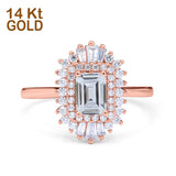 14K Rose Gold Emerald Cut Vintage Wedding Ring Simulated Cubic Zirconia Size-7
