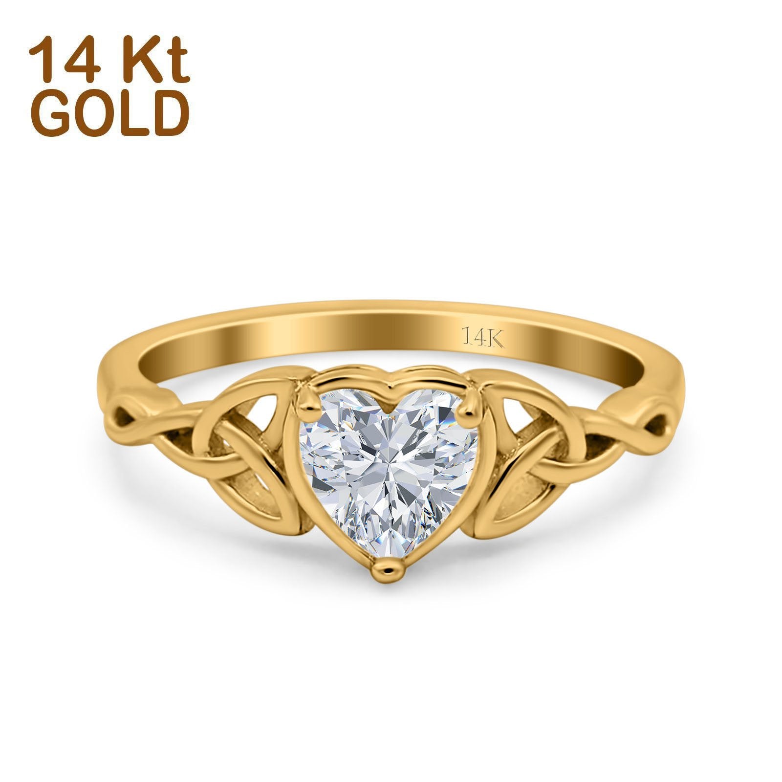 14K Yellow Gold Heart Celtic Wedding Promise Ring Simulated Cubic Zirconia