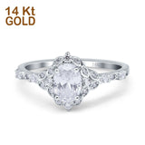 14K White Gold Oval Engagement Ring Vintage Accent Simulated Cubic Zirconia Size-7
