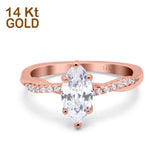 14K Rose Gold Infinity Twist Marquise Wedding Ring Simulated Cubic Zirconia Size-7