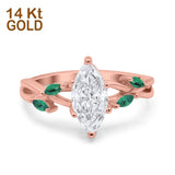14K Rose Gold Infinity Twist Green Simulated Emerald Marquise Art Deco Engagement Wedding Bridal Ring Simulated CZ Size-7