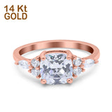 14K Rose Gold Cushion Cut Art Deco Bridal Wedding Engagement Ring Simulated CZ Size-7