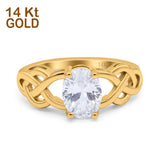 14K Yellow Gold Oval Solitaire Celtic Wedding Engagement Ring Vintage Simulated Cubic Zirconia