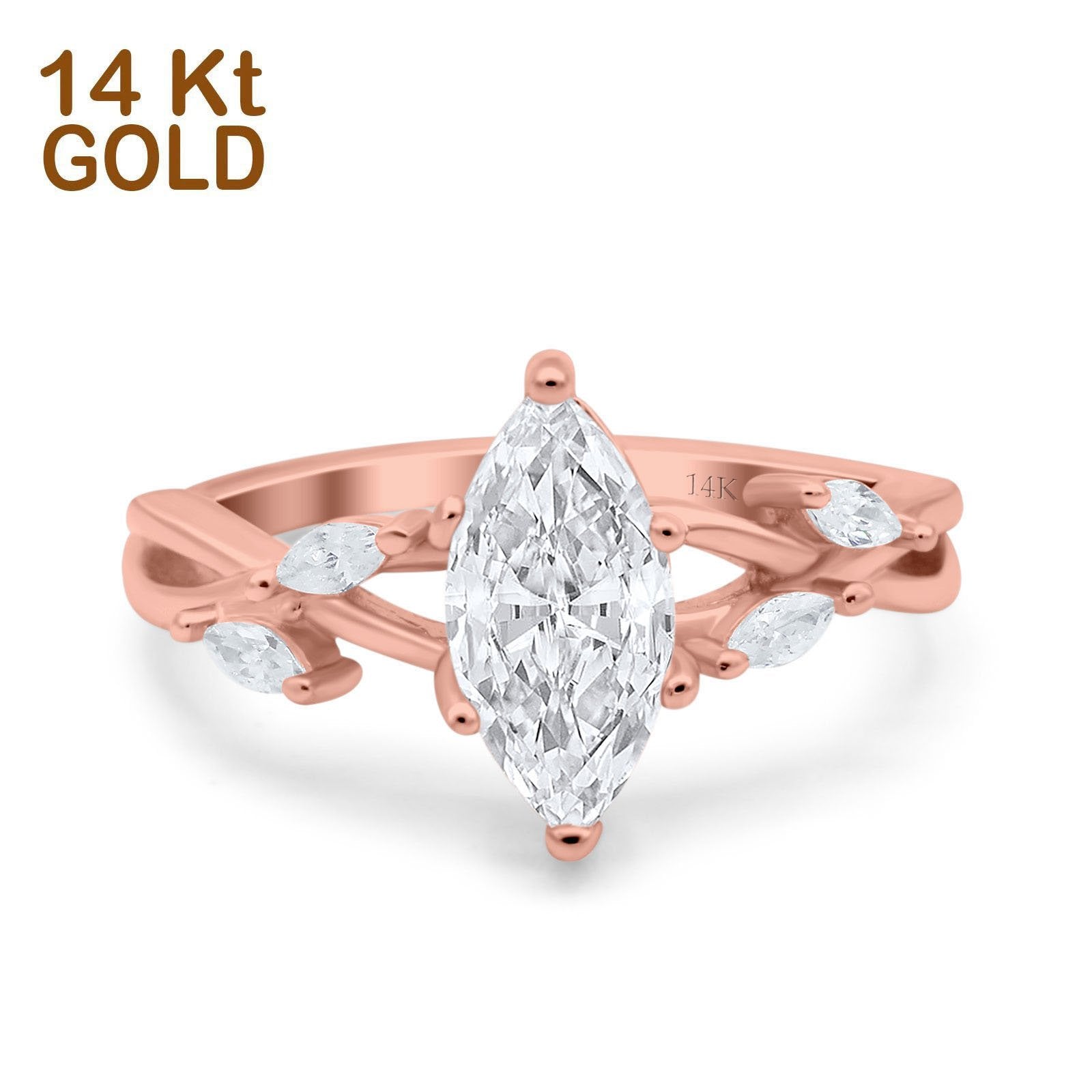 14K Rose Gold Infinity Twist Marquise Art Deco Engagement Wedding Bridal Ring Round Simulated Cubic Zirconia Size-7