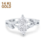 14K White Gold Infinity Twist Marquise Art Deco Engagement Wedding Bridal Ring Round Simulated Cubic Zirconia
