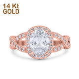 14K Rose Gold Infinity Twisted Shank Art Deco Oval Wedding Ring Simulated Cubic Zirconia Size-7