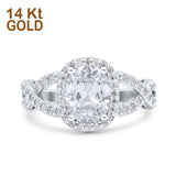 14K White Gold Infinity Twisted Shank Art Deco Oval Wedding Ring Simulated Cubic Zirconia Size-7