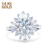 14K White Gold Art Deco Wedding Bridal Ring Baguette Round Simulated Cubic Zirconia