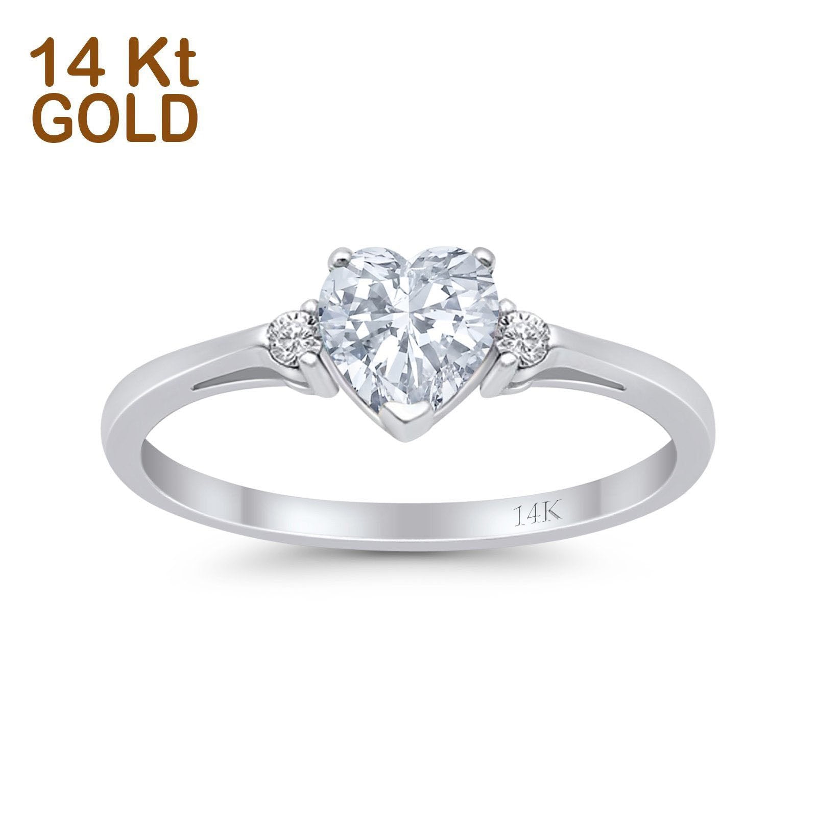 14K White Gold Heart Promise Bridal Simulated CZ Wedding Engagement Ring