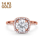 14K Rose Gold Halo Round Bridal Wedding Engagement Ring Simulated CZ Size-7