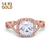 14K Rose Gold Cushion Infinity Shank Wedding Engagement Ring Round Simulated Cubic Zirconia