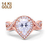 14K Rose Gold Teardrop Pear Bridal Simulated CZ Wedding Engagement Ring Size-7
