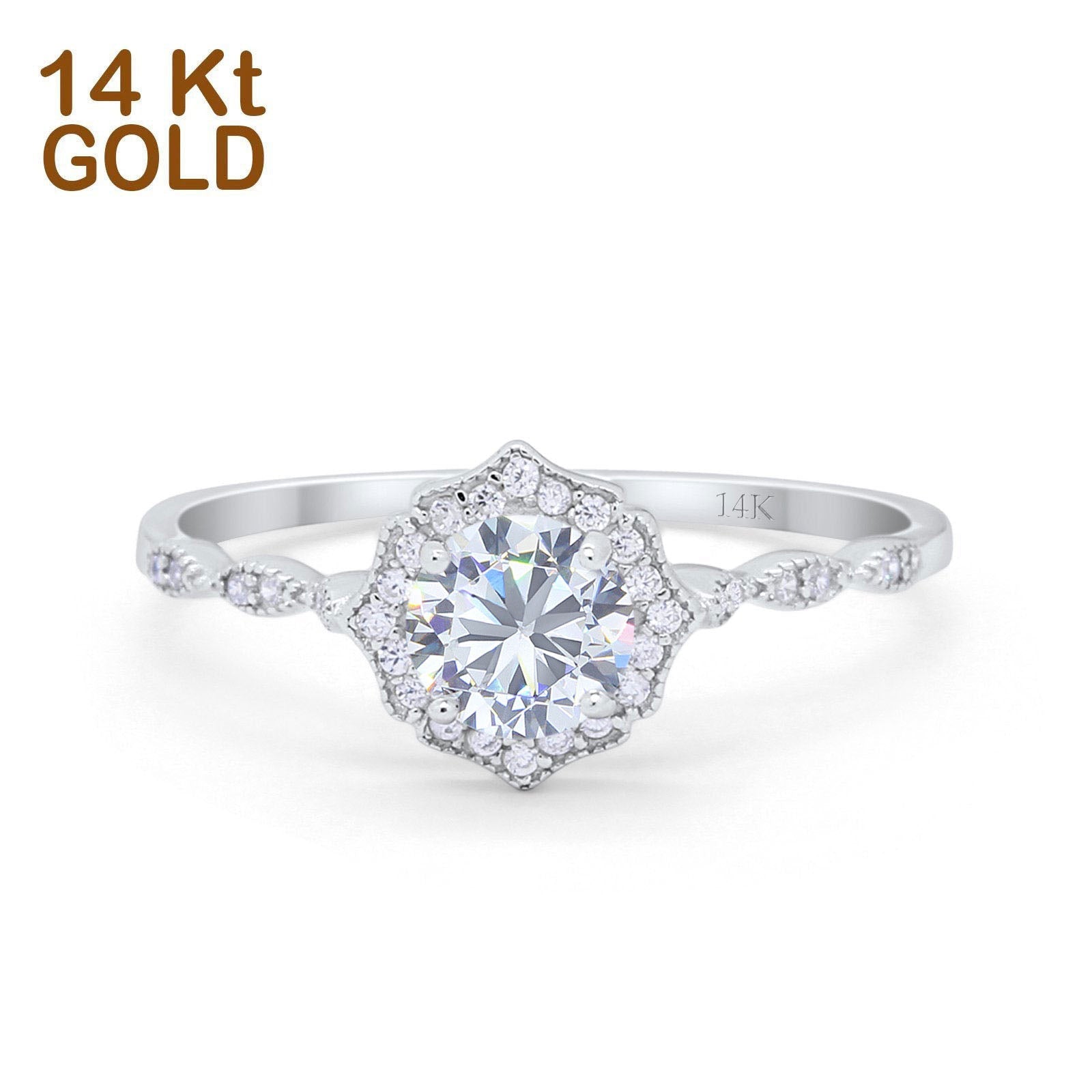 14K White Gold Round Petite Dainty Bridal Wedding Engagement Ring Simulated CZ Size-7